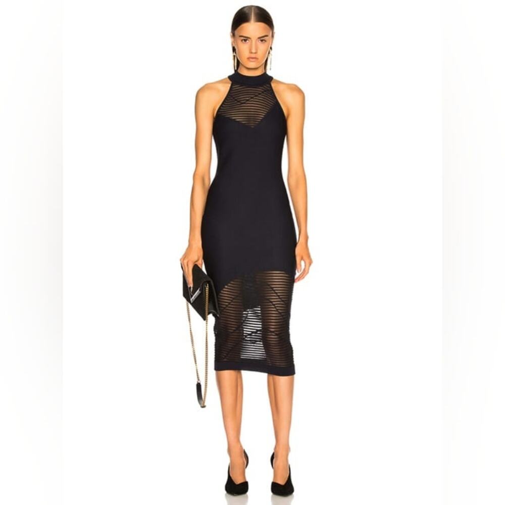 Cushnie Et Ochs dark blue mock neck knit bodycon midi dress size small